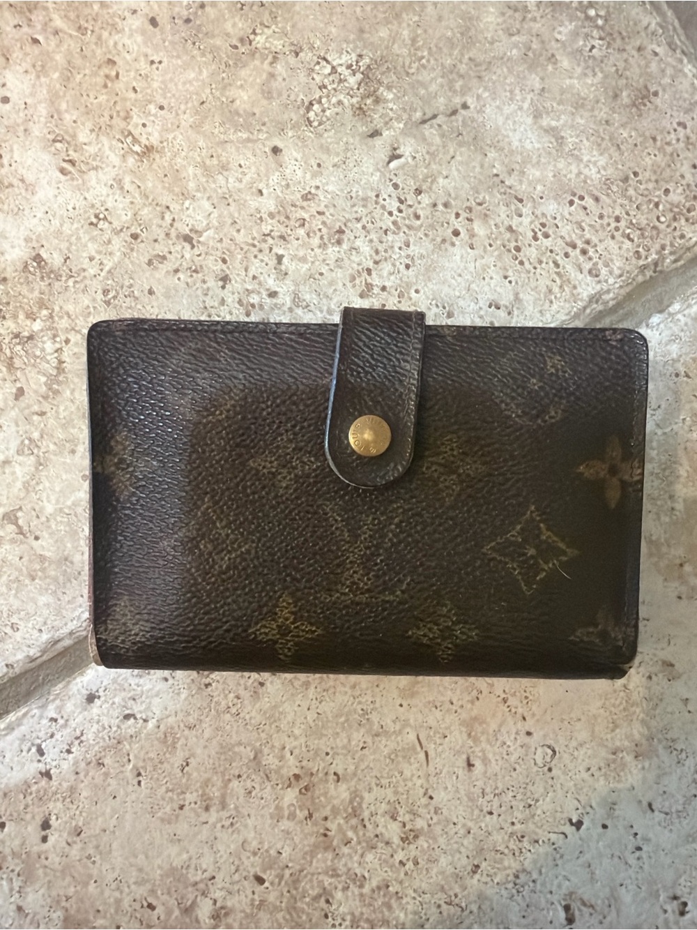 Vintage Louis Vuitton Monogram Kiss Lock Wallet Coin Purse Brown Canvas